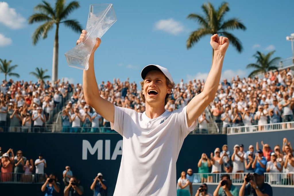 jannik sinner remporte le tournoi de miami et achieves le prestigieux « sunshine double », un moment inoubliable dans sa carrière.