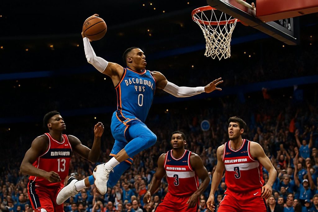 le thunder continue sa série impressionnante avec une 11e victoire consécutive face aux wizards dans une atmosphère électrique, renforçant son record historique.