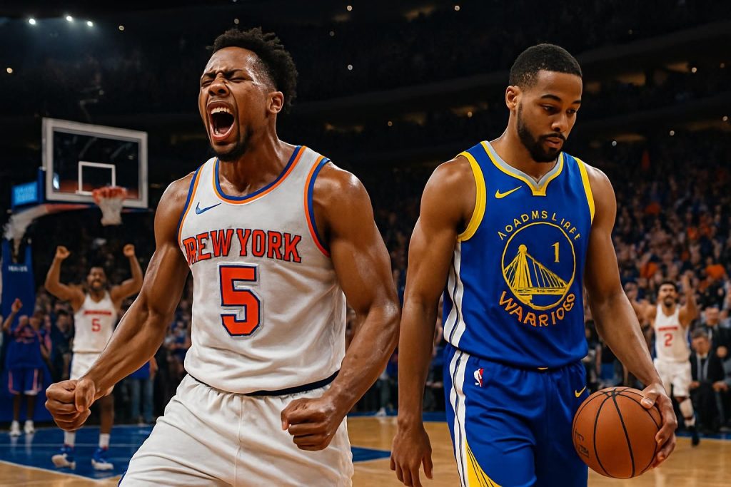 revivez la victoire spectaculaire des knicks contre les warriors grâce à une remontée incroyable et une fin de match haletante.