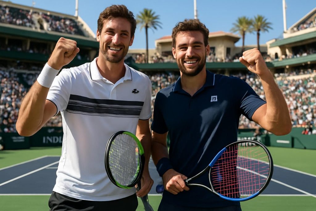 les cousins arthur rinderknech et valentin vacherot réalisent une performance remarquable en atteignant la finale du double à indian wells, un exploit qui fait vibrer le tennis français.