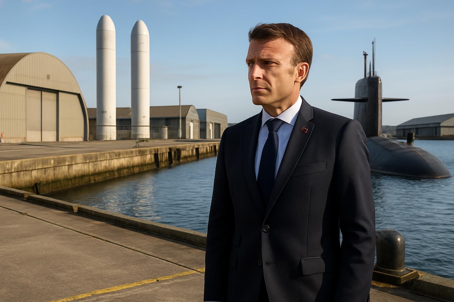 L’escapade d’Emmanuel Macron à la base militaire stratégique de l’Île-Longue : un dessin de Chaunu