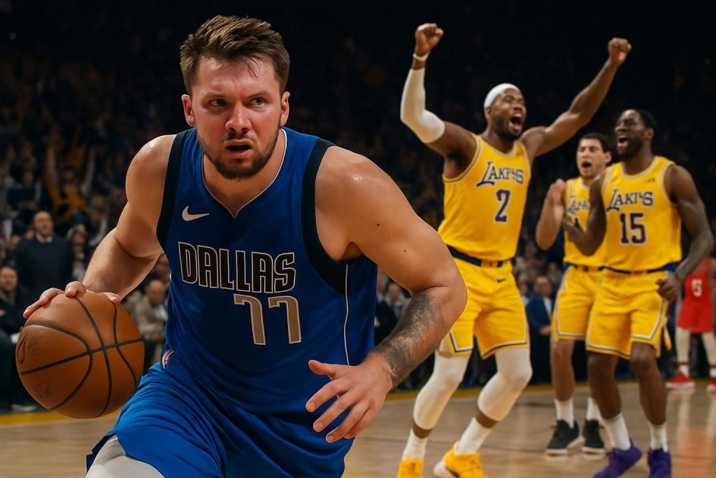 revivez la performance explosive de luka doncic qui mène les los angeles lakers à une victoire éclatante contre les houston rockets en nba.