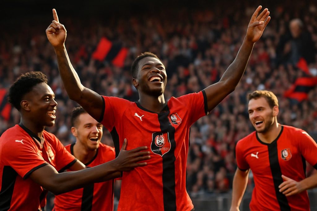 nordan mukiele inscrit son premier but professionnel avec le stade rennais, perpétuant ainsi une fierté familiale dans le football.