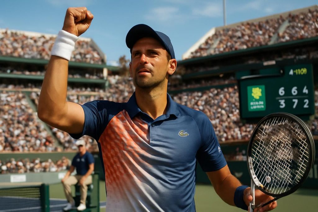 novak djokovic s'impose malgré un set perdu et se qualifie pour les huitièmes de finale du masters 1000 d'indian wells, poursuivant sa quête de victoire.
