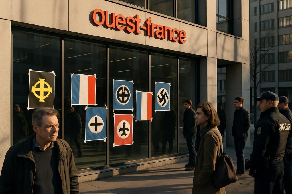 ouest-france porte plainte après la découverte d'affichages nationalistes sur la vitrine de sa rédaction, dénonçant ces actes et appelant à la vigilance.