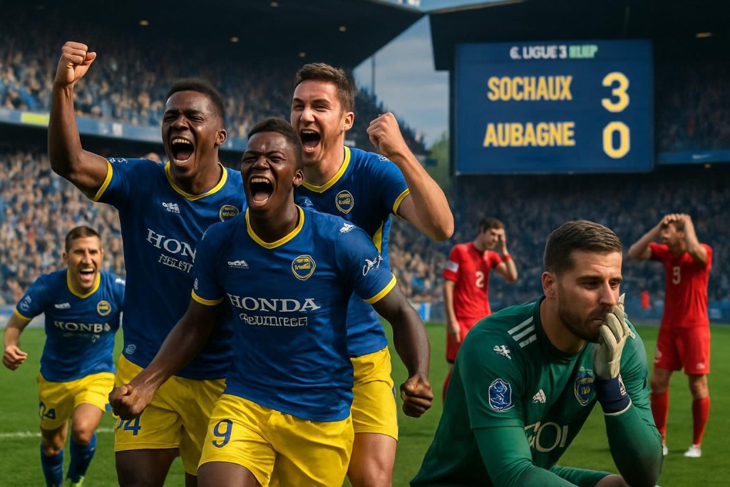 sochaux bat aubagne et prend seul la 2e place en national, tandis que rouen enchaîne les contre-performances et voit son classement se détériorer.