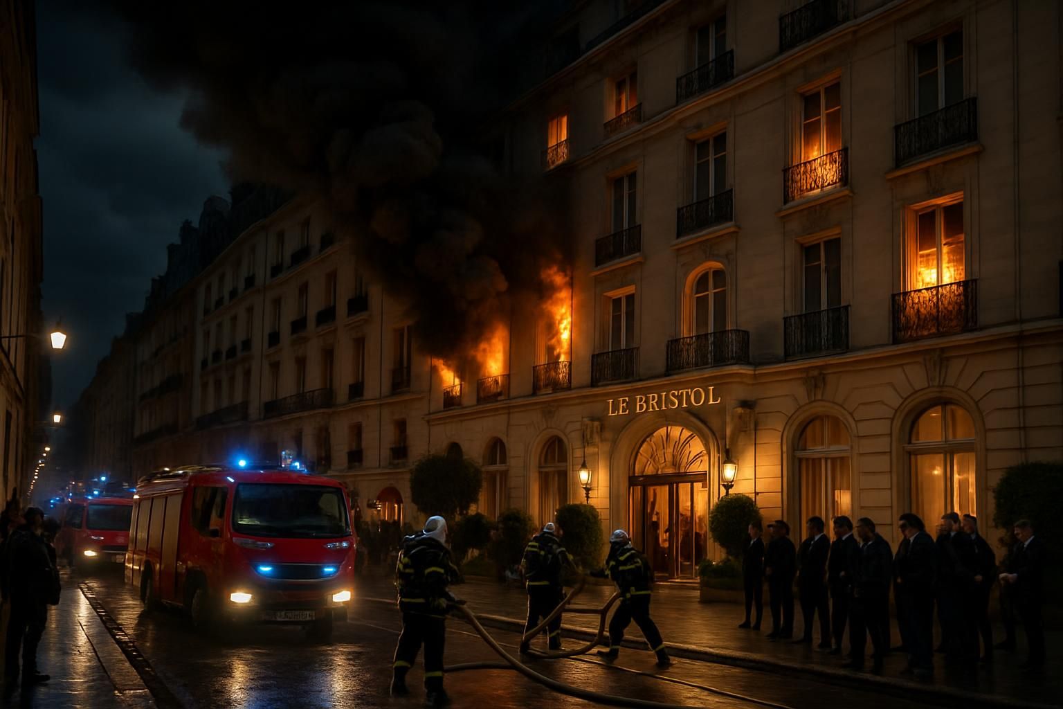 incendie majeur en cours dans les cuisines du palace le bristol à paris. suivez les dernières informations et mesures d'urgence prises sur place.