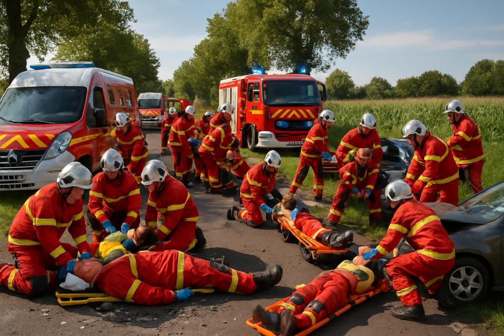en vendée, vingt pompiers mobilisés pour secourir cinq victimes d'un grave accident de la route, assurant rapidité et efficacité sur les lieux.