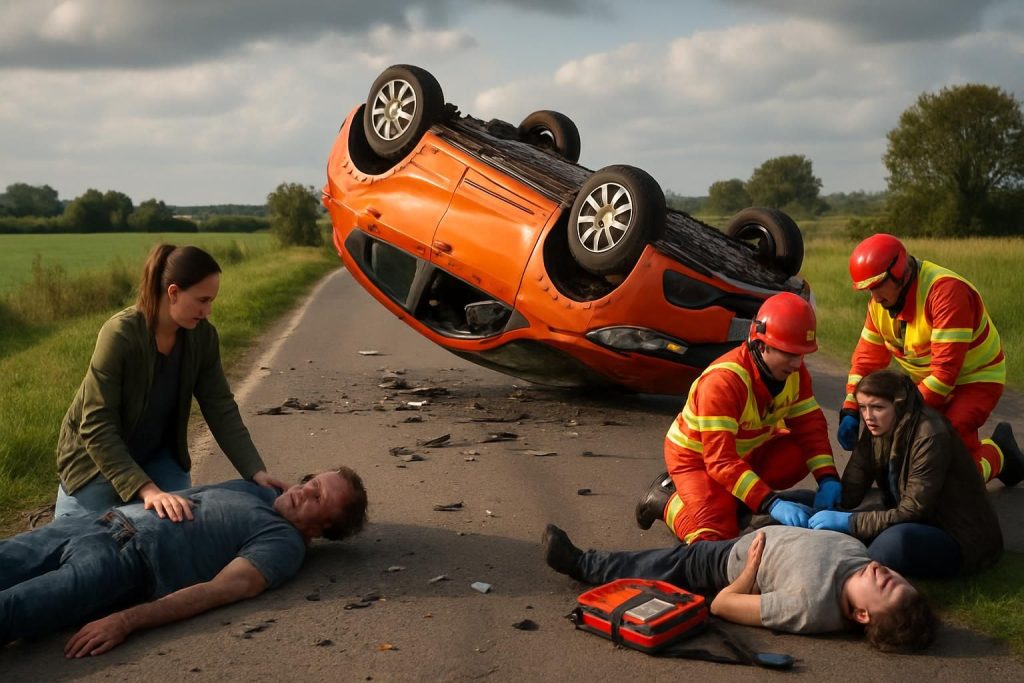 accident spectaculaire au sud de nantes : une voiture fait plusieurs tonneaux, cinq personnes blessées. découvrez les détails de cet incident et l'intervention des secours.