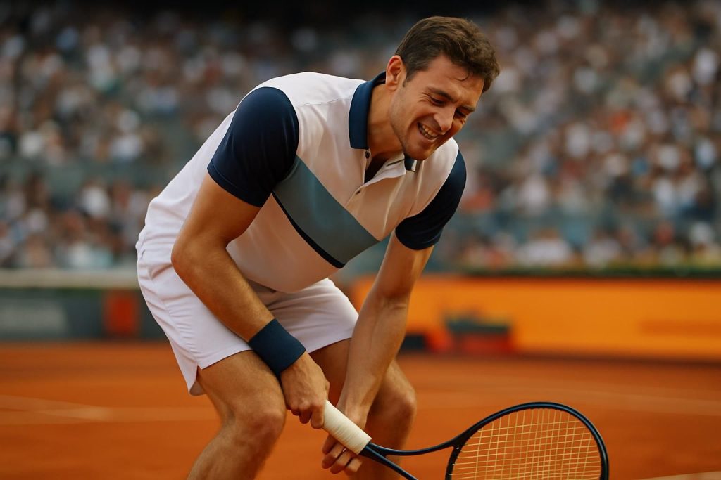 arthur rinderknech obligé d'abandonner au 3e tour du masters 1000 de madrid suite à une blessure au mollet, alors qu'il venait d'égaliser à un set partout.