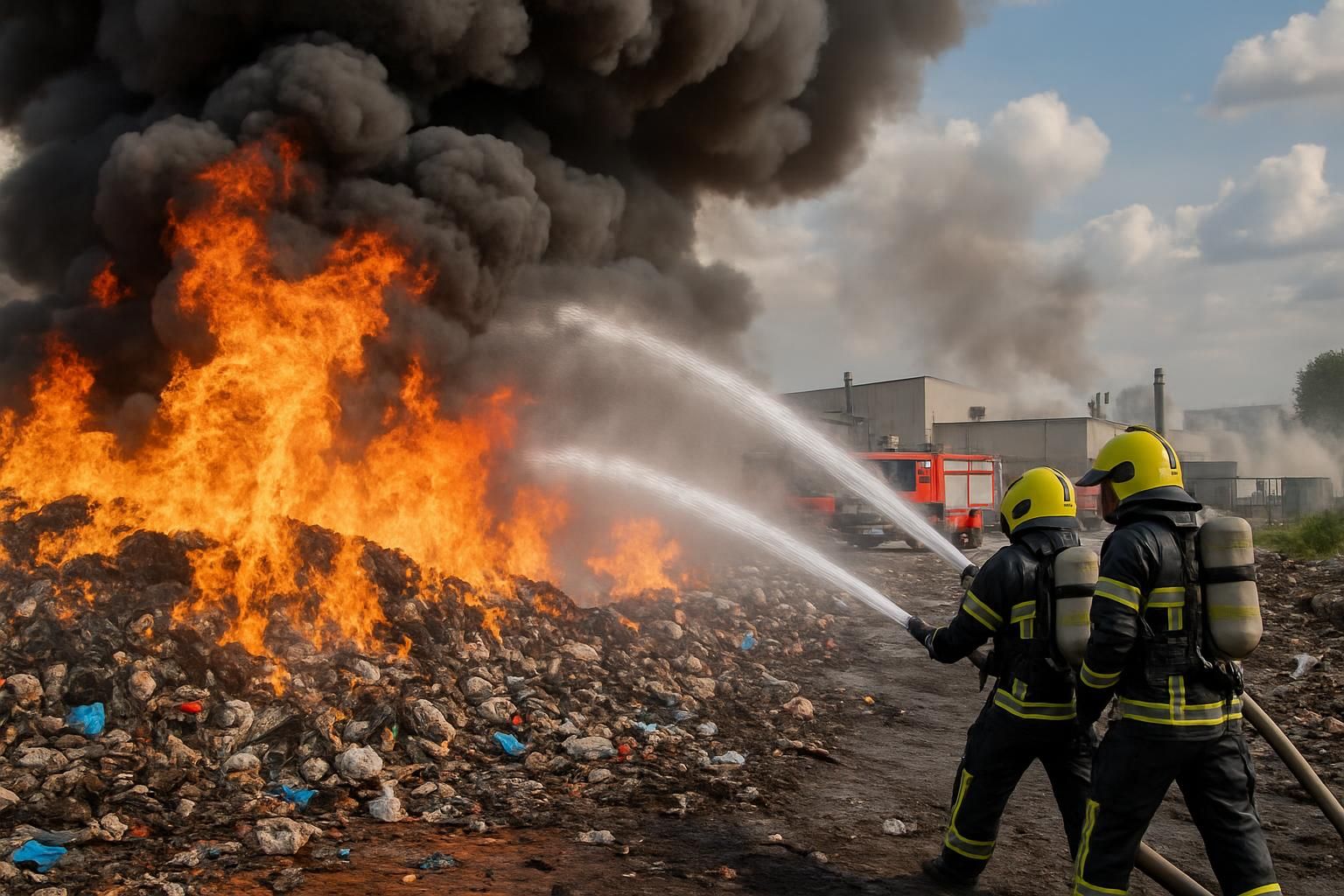 un incendie majeur en maine-et-loire a détruit 8 000 m² de déchets. les secours interviennent et la situation est progressivement sous contrôle.