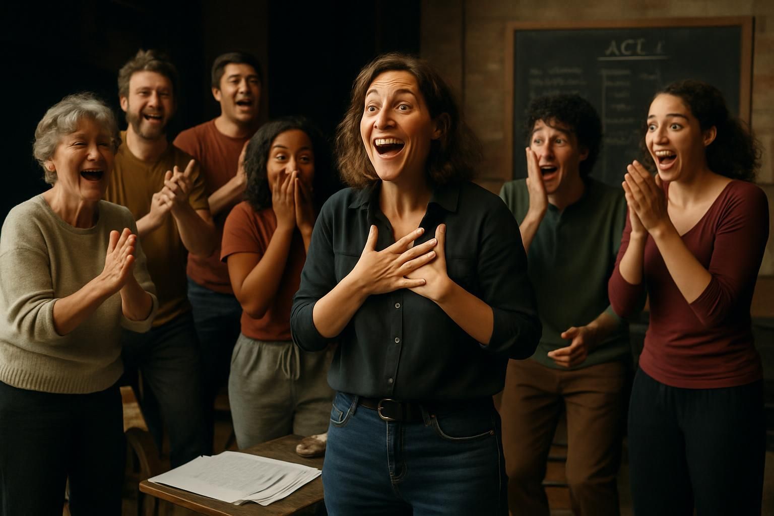 une réalisatrice renommée partage avec émotion la surprise de gagner un prix de 100 000 euros, pensant d'abord à une blague en annonçant la nouvelle à sa troupe de théâtre.