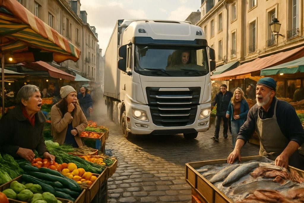découvrez comment un conducteur a bouleversé le marché du port à caen avec une entrée spectaculaire qui a surpris tous les acteurs locaux.