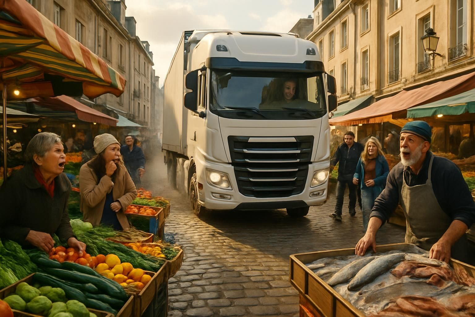 découvrez comment un conducteur a bouleversé le marché du port à caen avec une entrée spectaculaire qui a surpris tous les acteurs locaux.