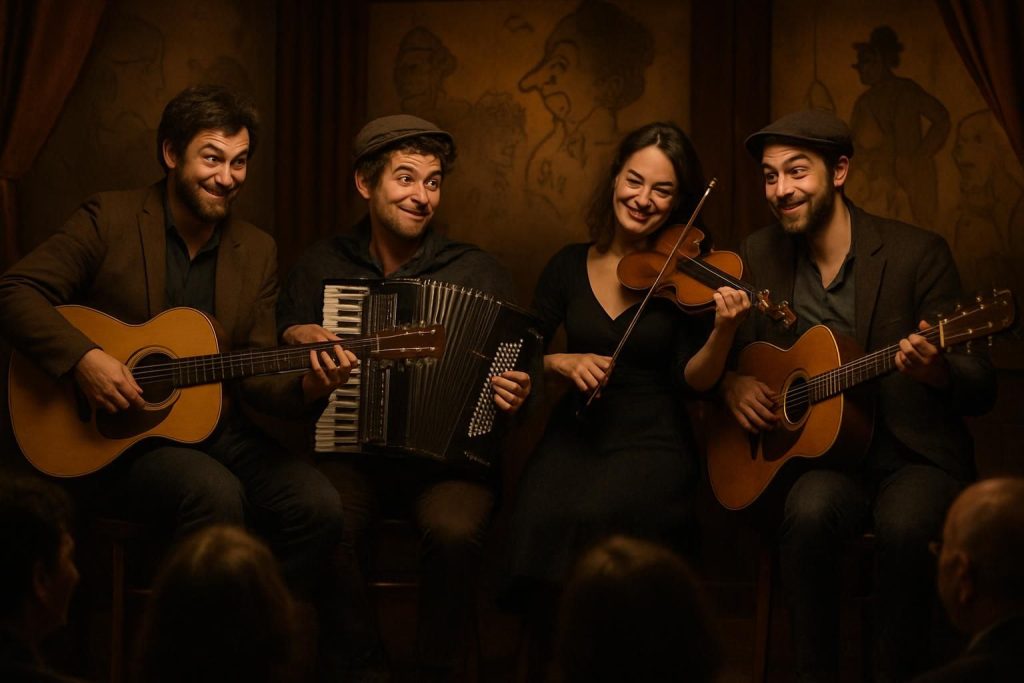 découvrez les goguettes en concert, un spectacle plein d'esprit et de satire affûtée qui mêle humour et musique pour une expérience inoubliable.