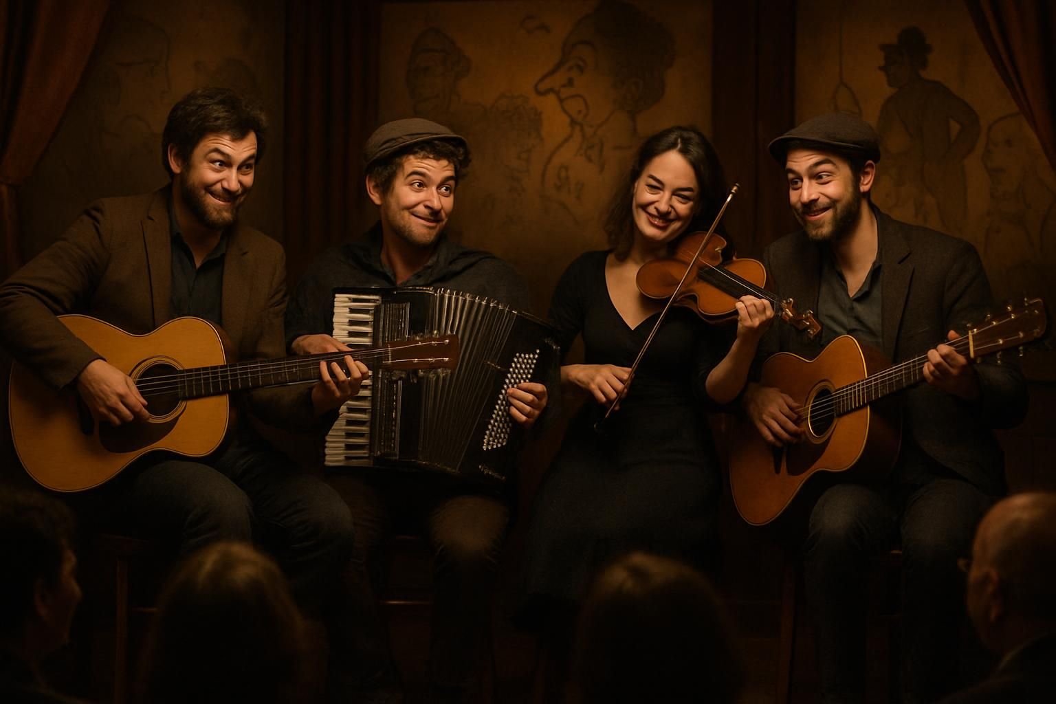 découvrez les goguettes en concert, un spectacle plein d'esprit et de satire affûtée qui mêle humour et musique pour une expérience inoubliable.