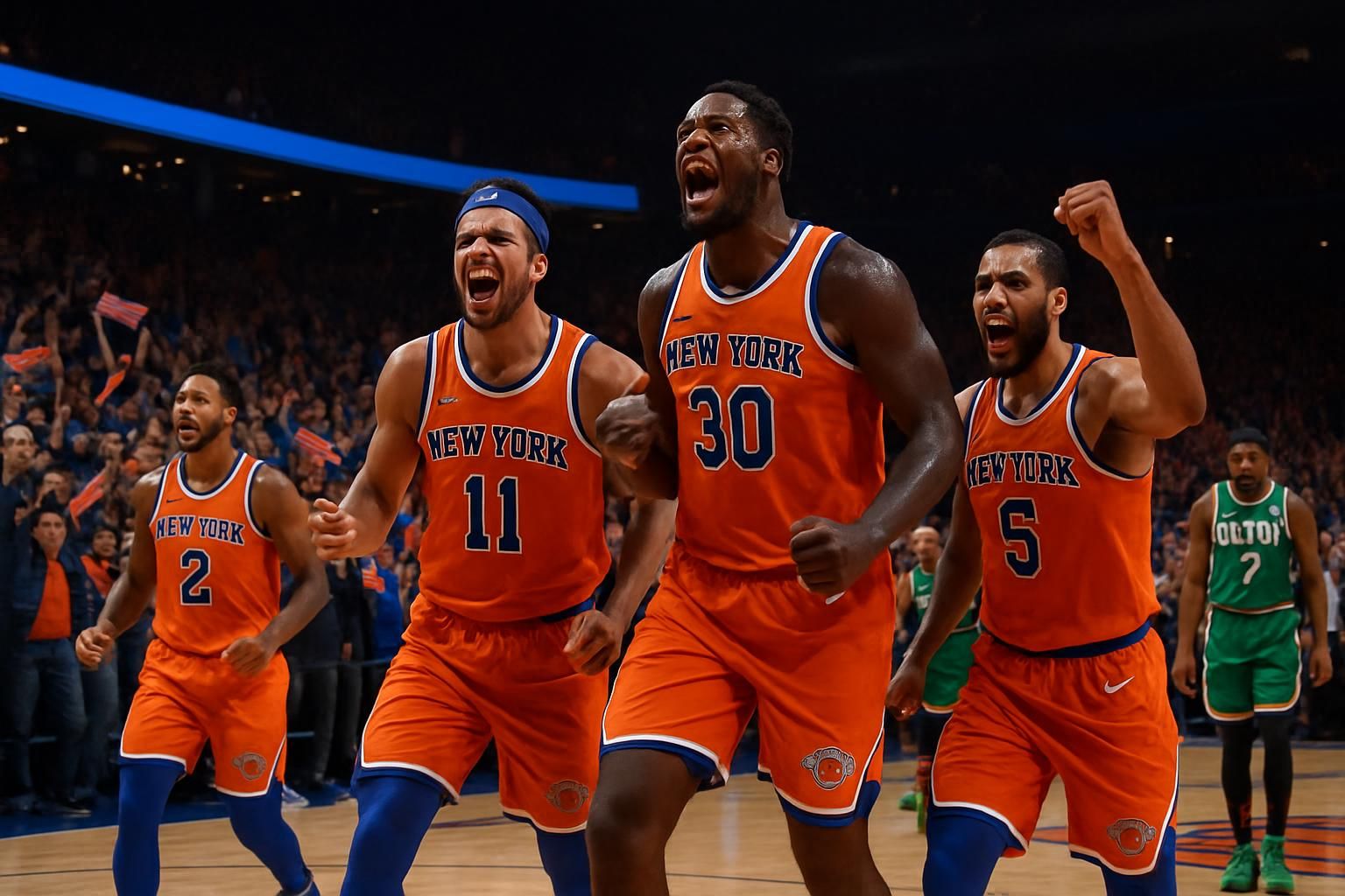 les new york knicks remportent une victoire cruciale contre les boston celtics, maintenant ainsi leurs espoirs d'une 2e place dans la conférence est.