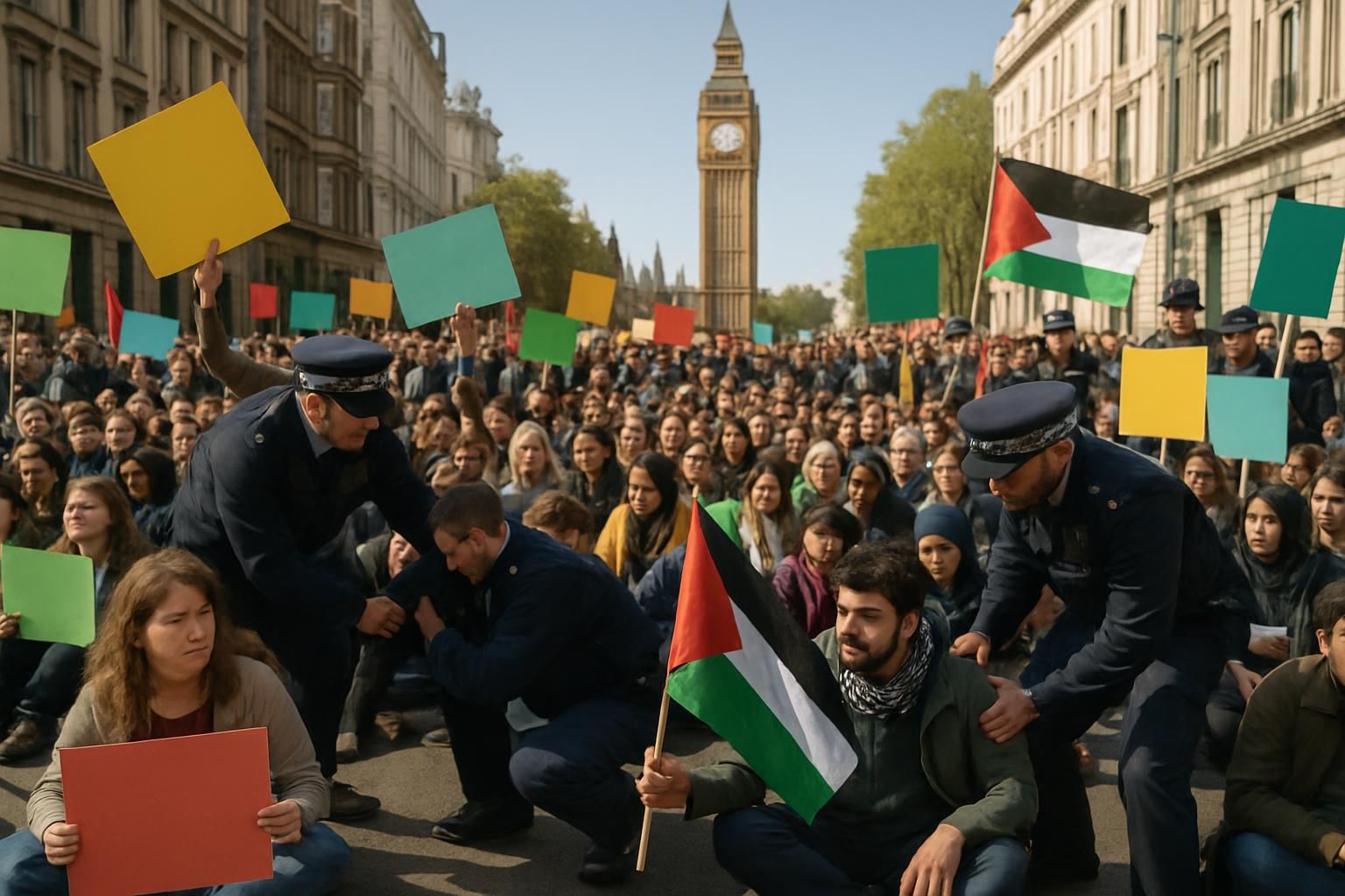 plus de 200 arrestations lors d'un sit-in à londres en soutien à palestine action, marquant un événement majeur dans les manifestations pro-palestiniennes.
