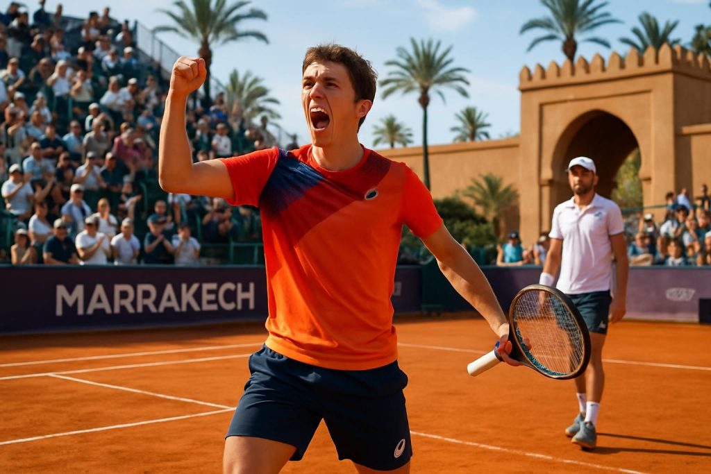 luca van assche s'impose contre tallon griekspoor et se qualifie pour les quarts de finale du tournoi de marrakech.