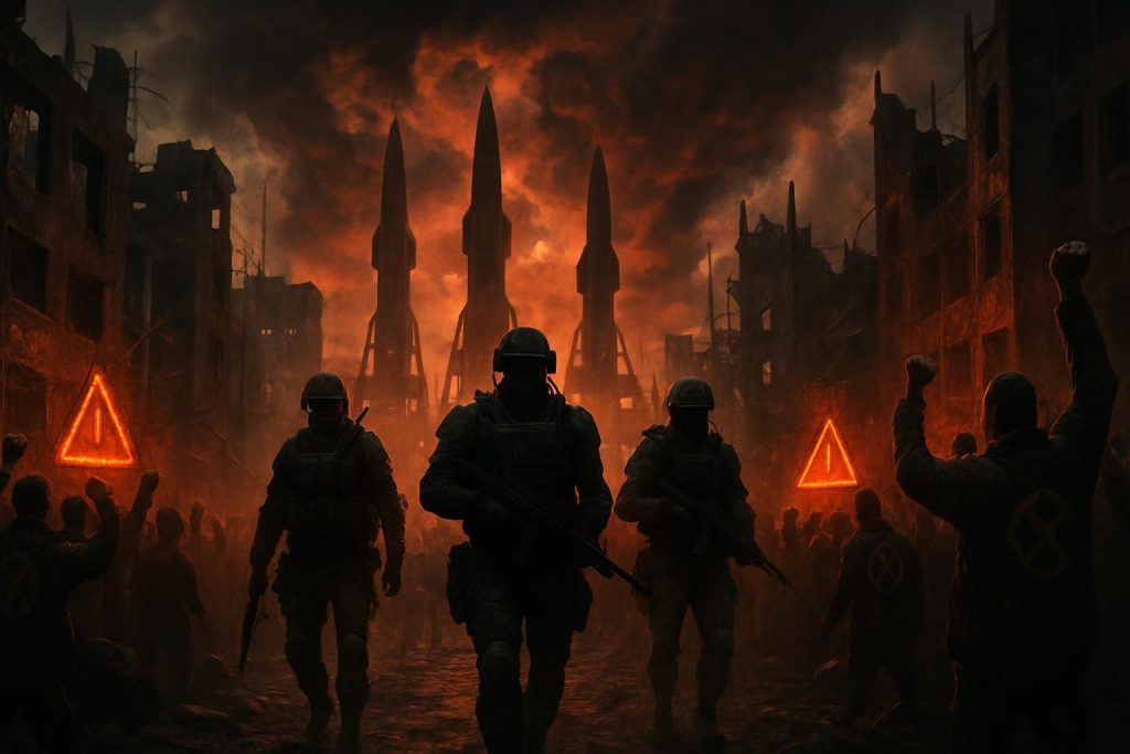 analyse percutante des enjeux contemporains : militarisation, menace nucléaire et montée des extrêmes, à travers le regard de cabu pour décrypter le chaos du monde actuel.