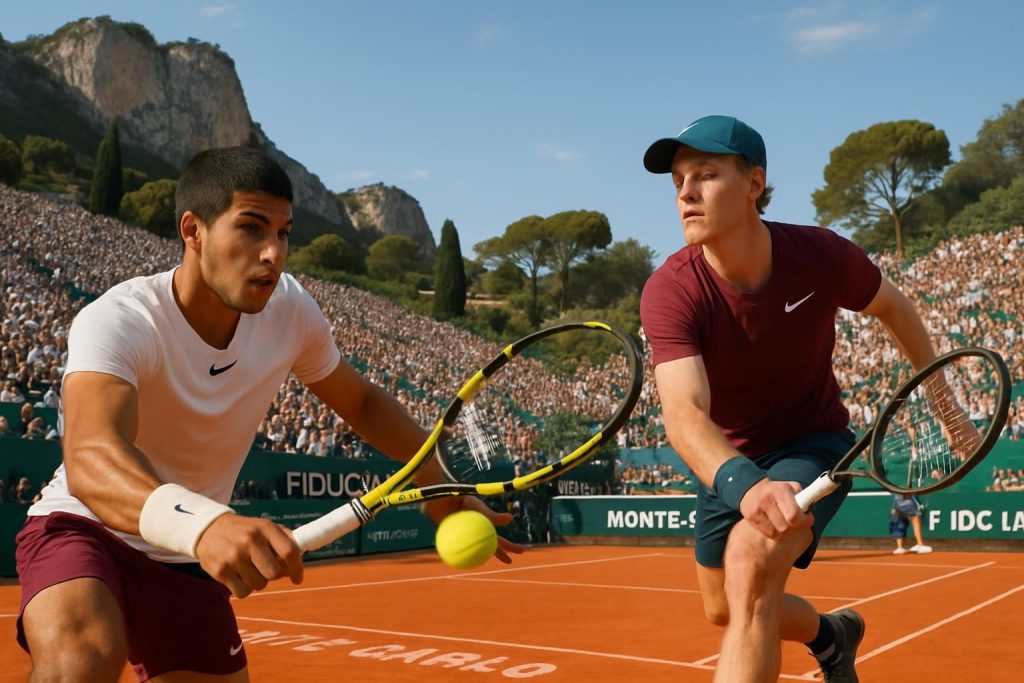 revivez l'affrontement historique entre carlos alcaraz et jannik sinner à monte-carlo, une finale inédite qui promet une bataille intense pour la suprématie mondiale du tennis.