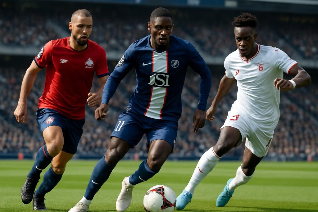 découvrez l'équipe idéale de la 28e journée de ligue 1 avec ousmane dembélé, folarin balogun et une forte présence lilloise, mettant en lumière deux virtuoses du football français.