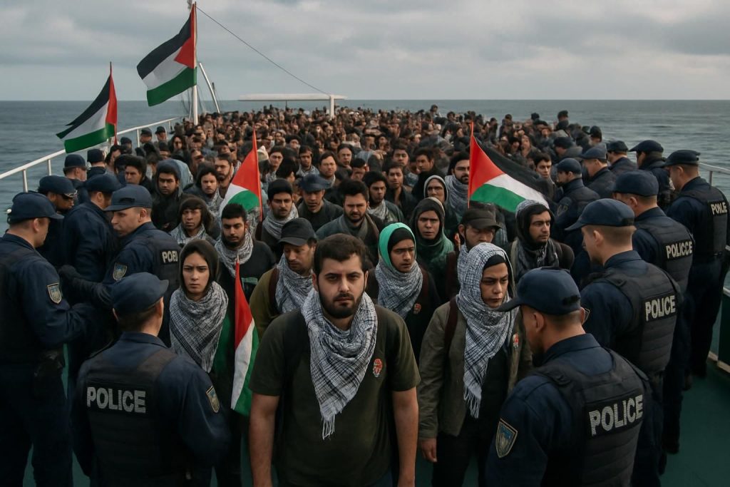 près de 175 militants d'une flottille tentant de lever le blocus de gaza ont été interpellés avant leur transfert prévu vers la grèce, suscitant une vive réaction internationale.