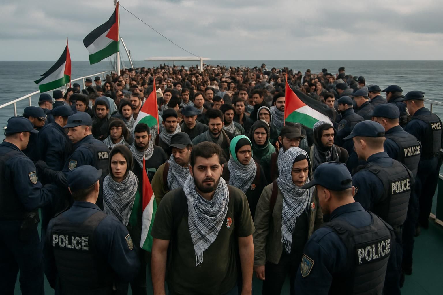 près de 175 militants d'une flottille tentant de lever le blocus de gaza ont été interpellés avant leur transfert prévu vers la grèce, suscitant une vive réaction internationale.