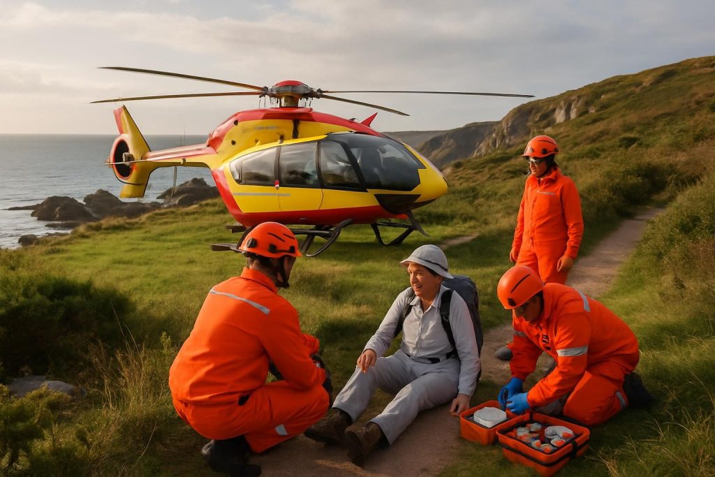 une femme de 79 ans a été sauvée après une chute sur le sentier gr34 en finistère grâce à l'intervention rapide de l'hélicoptère dragon 29 du secours aérien.