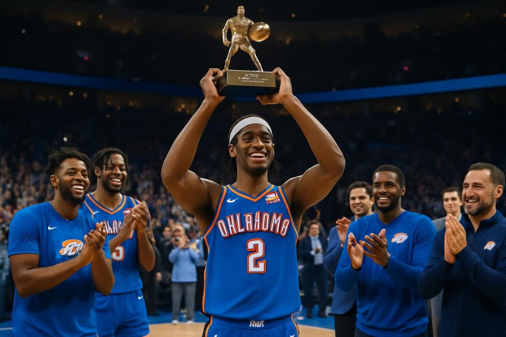 shai gilgeous-alexander élu « joueur décisif de l'année » avec oklahoma city en nba, une reconnaissance de son talent et de son impact sur la saison.