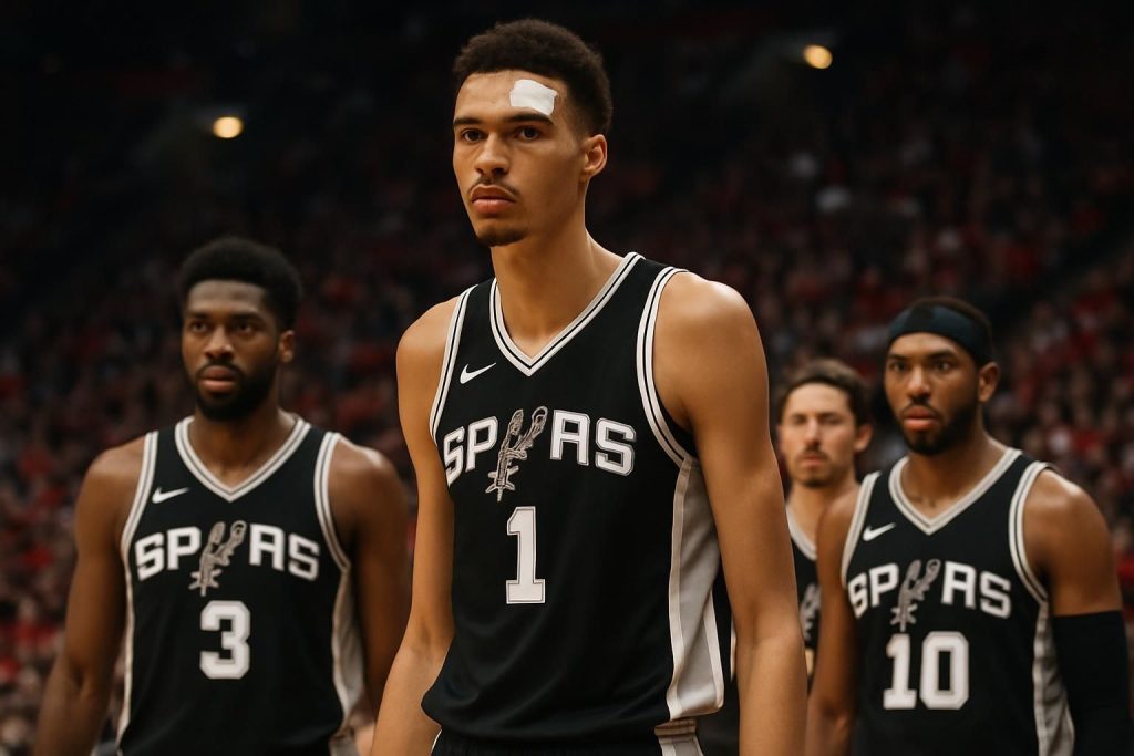 malgré une commotion cérébrale, victor wembanyama soutient son équipe des spurs lors du match à portland.