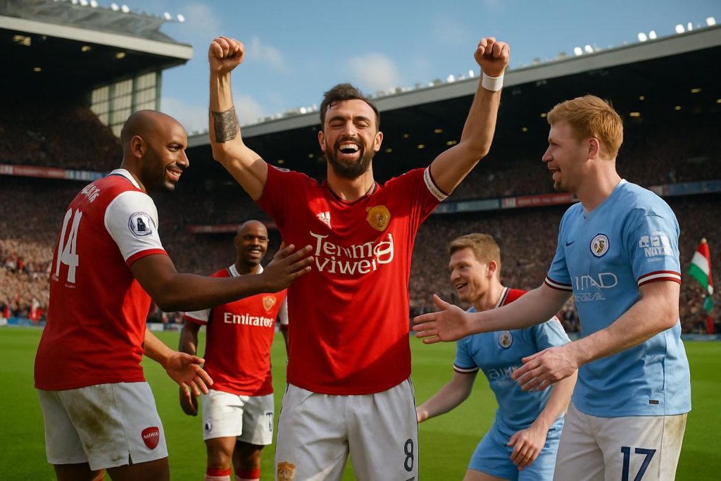 bruno fernandes rejoint les légendes thierry henry et kevin de bruyne en égalant le record de passes décisives en une saison de premier league, marquant l'histoire du football anglais.