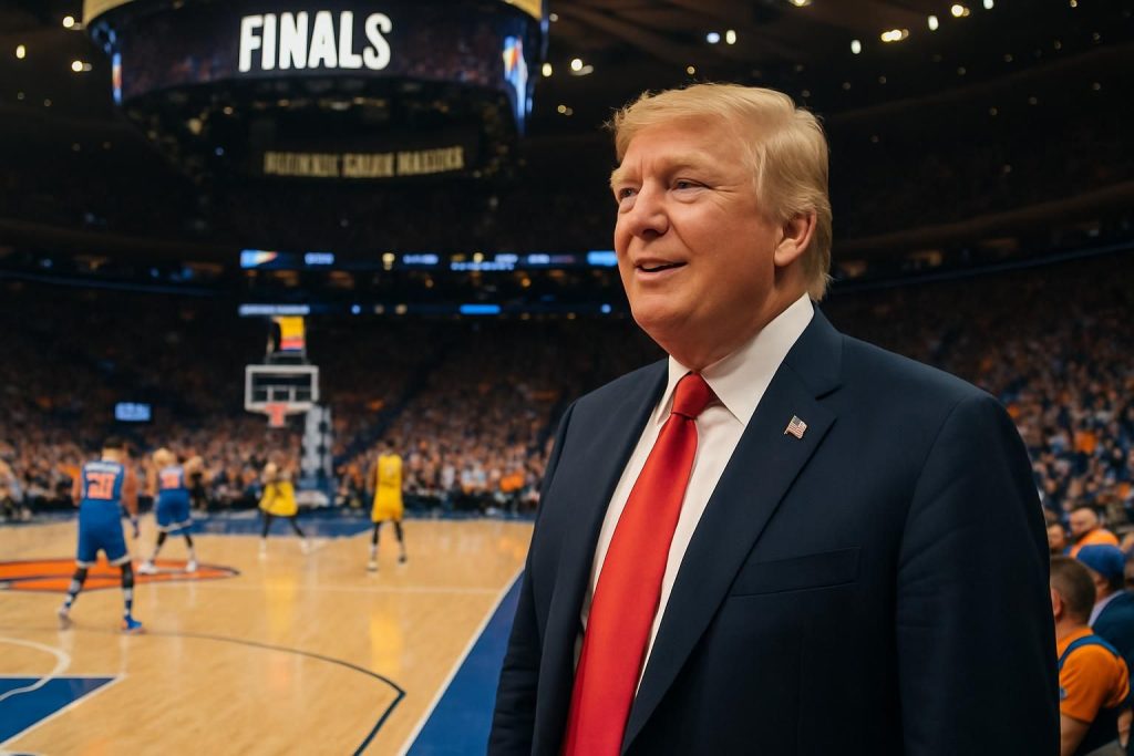 donald trump, président des états-unis, prévoit d'assister aux finales nba au madison square garden pour vivre l'excitation du basketball de haut niveau.
