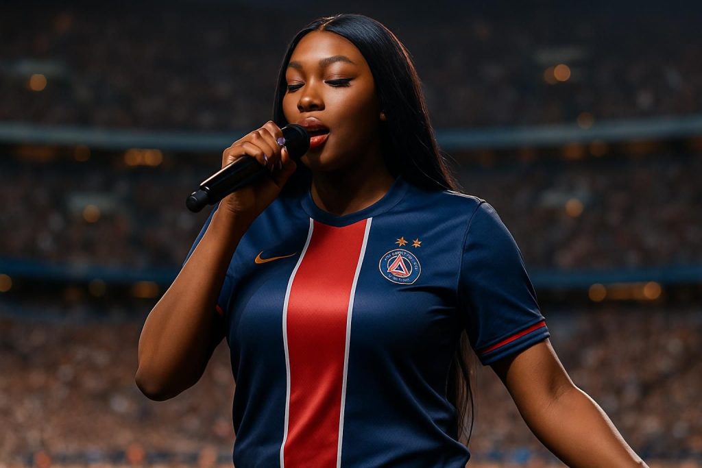 découvrez le nouveau maillot collector « deux étoiles » du psg, porté en avant-première par aya nakamura lors de son concert au stade de france.