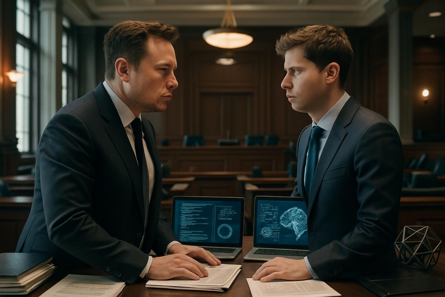 découvrez le face-à-face judiciaire inédit entre elon musk et sam altman, révélant les secrets et les enjeux cachés des pionniers de l'intelligence artificielle.