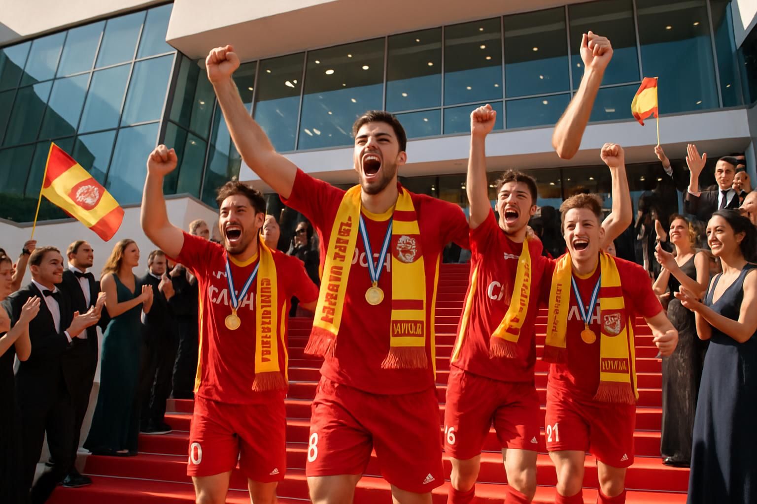 Les Cannois célèbrent leur promotion en Ligue 3 en gravissant les marches du prestigieux Festival