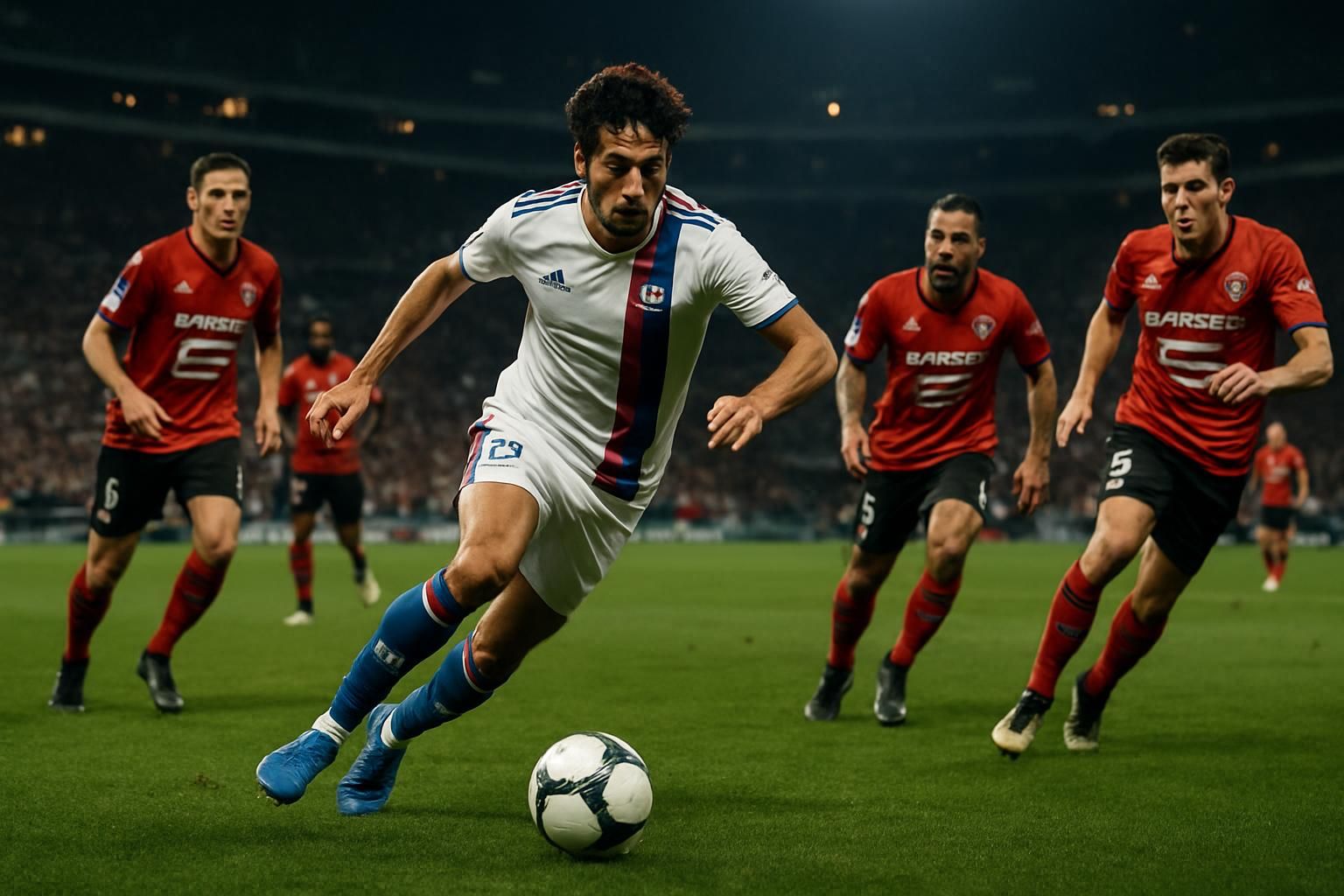 lyon affronte le stade rennais dans un match intense où al-tamari éclaire le terrain de son talent, tandis que la défense rennaise montre ses faiblesses.