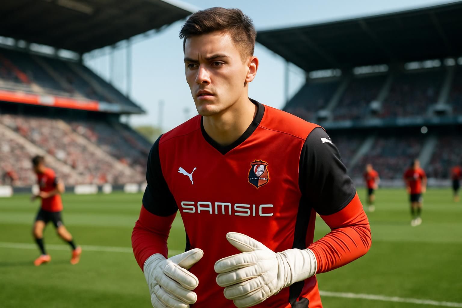 mathys silistrie, gardien doublure du stade rennais, s'aligne avec la réserve lors de la préparation du match crucial contre marseille.