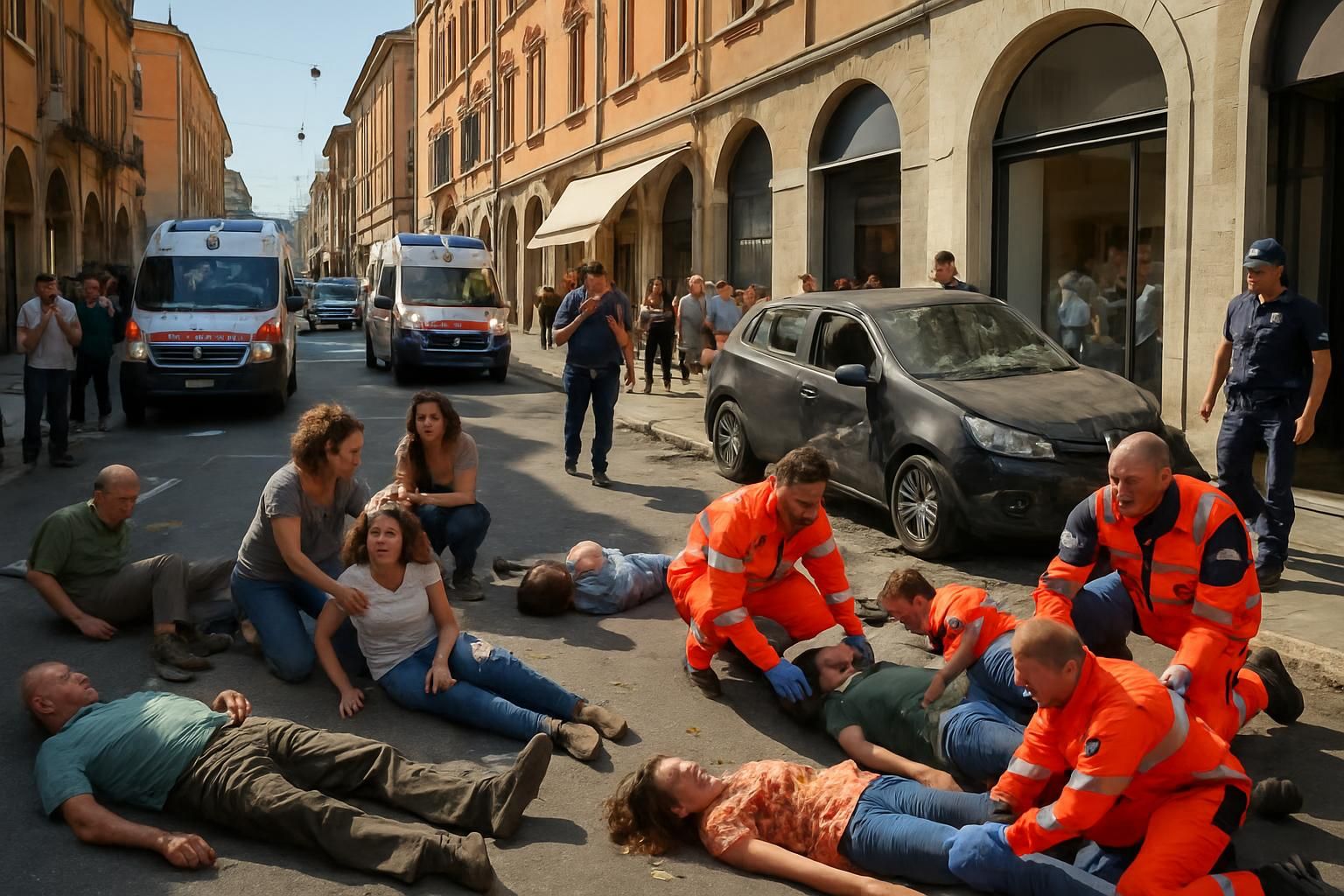 Modène en alerte : une voiture percute des piétons, huit blessés recensés