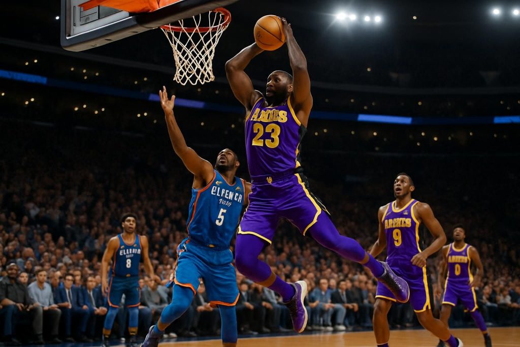 revivez les moments forts et les actions spectaculaires du match intense entre les los angeles lakers et l'oklahoma city thunder en nba.