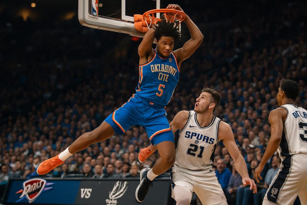 revivez les dix meilleurs moments du match intense entre oklahoma city et san antonio, mettant en vedette l'incroyable dunk de stephon castle sur hartenstein dans le nba top 10.
