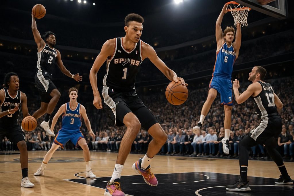 revivez les meilleures actions du match 3 entre san antonio spurs et oklahoma city thunder, avec en vedette le step back mémorable de victor wembanyama dans ce nba top 5 incontournable.