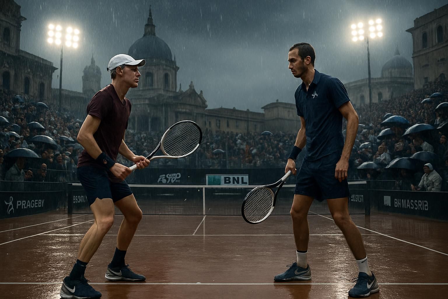 une pluie soudaine interrompt la demi-finale intense du masters 1000 de rome opposant jannik sinner à daniil medvedev, retardant la conclusion de ce match très attendu.