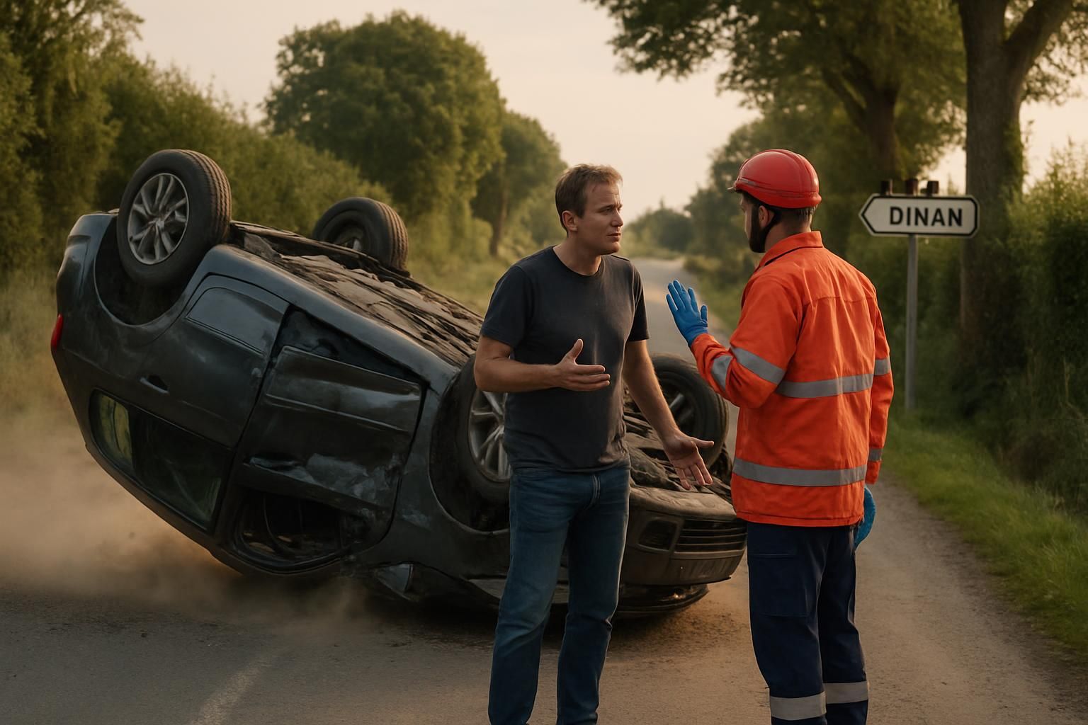 près de dinan, une voiture fait des tonneaux mais le conducteur refuse d'être hospitalisé malgré l'accident. découvrez les détails de cet incident.