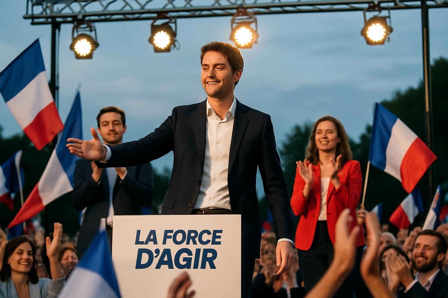 lors de son premier meeting pour la présidentielle 2027, gabriel attal s'engage à incarner « la force d’agir » pour un avenir dynamique et progressiste.