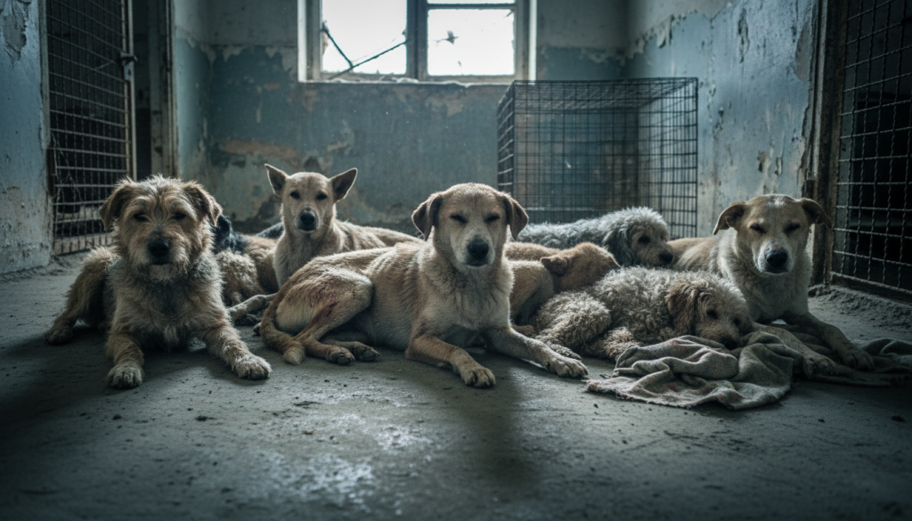découvrez l'horreur d'une tragédie animale où plus de vingt chiens ont été retrouvés morts après avoir enduré des souffrances intenses et prolongées dans des conditions dramatiques.