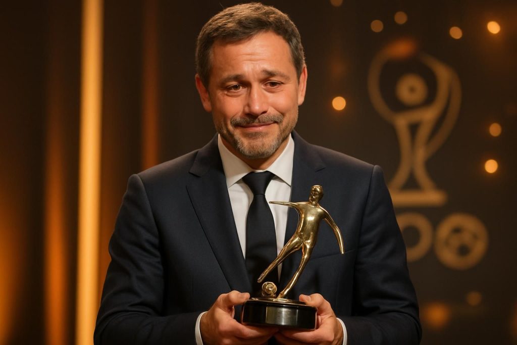 découvrez l'émotion de pierre sage, désigné meilleur entraîneur de ligue 1 aux trophées unfp, partageant son credo inspirant : « un entraîneur doit être entraînant ».