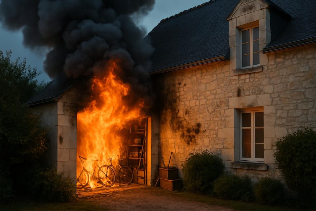 un incendie se déclare dans un garage et se propage rapidement à la façade d'une maison dans le maine-et-loire, mobilisant les secours pour maîtriser le sinistre.