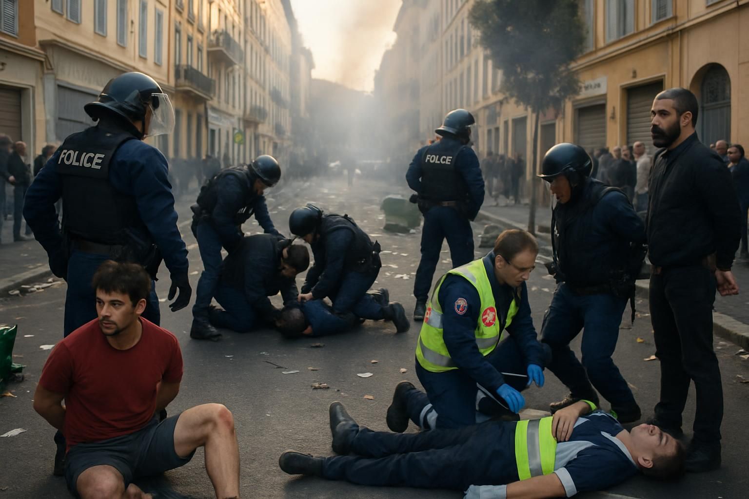 violences éclatent avant la finale de la coupe de france à nice : 65 personnes interpellées et 6 blessés, dont un dans un état grave, perturbant l'événement.