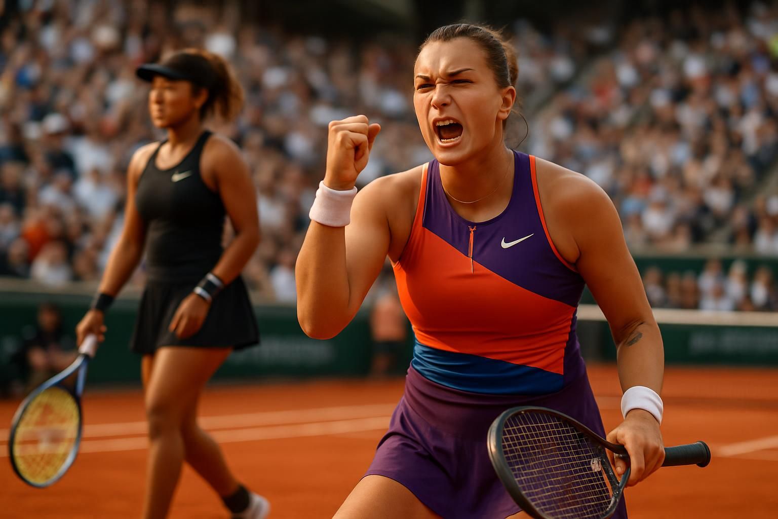 aryna sabalenka s'impose face à naomi osaka lors des huitièmes de finale à roland-garros, poursuivant son parcours impressionnant dans le tournoi.